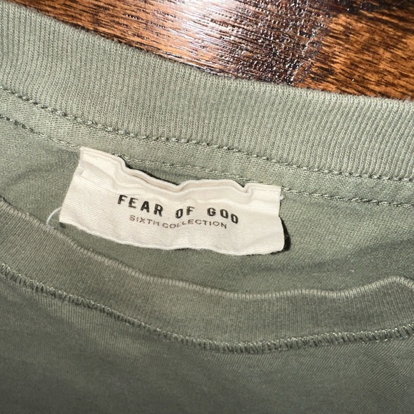 Fear of God 6th Sixth Collection FG Logo T-Shirt Olive Green Size XL - Picture 5 of 5